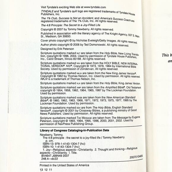 The 4:8 Principle: The Secret to a Joy-Filled Life - Book by Tommy Newberry - Picture 5 of 8